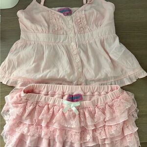 Edikted Pink Ruffled Lace Top and Skirt Set